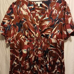 August Silk Hot Pink And Burgandy Abstract Blouse